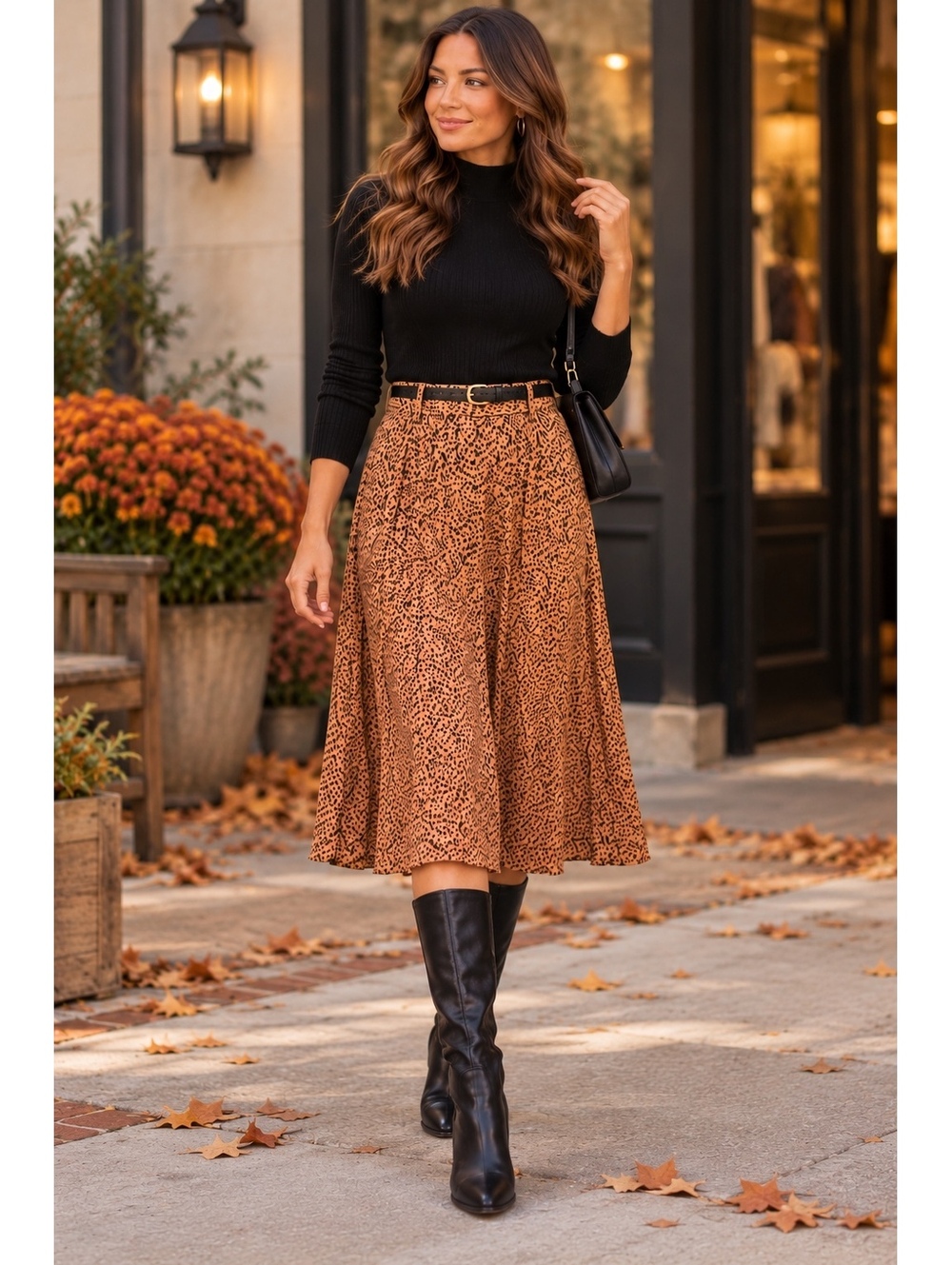 Elodie Women's Rayon Midi Skirt with Animal Print
